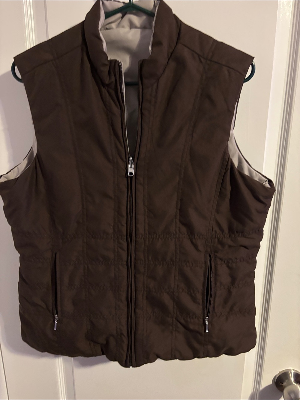 Kirkland Signature Reversible Brown / Cream Quilted Women's Zip Front Vest